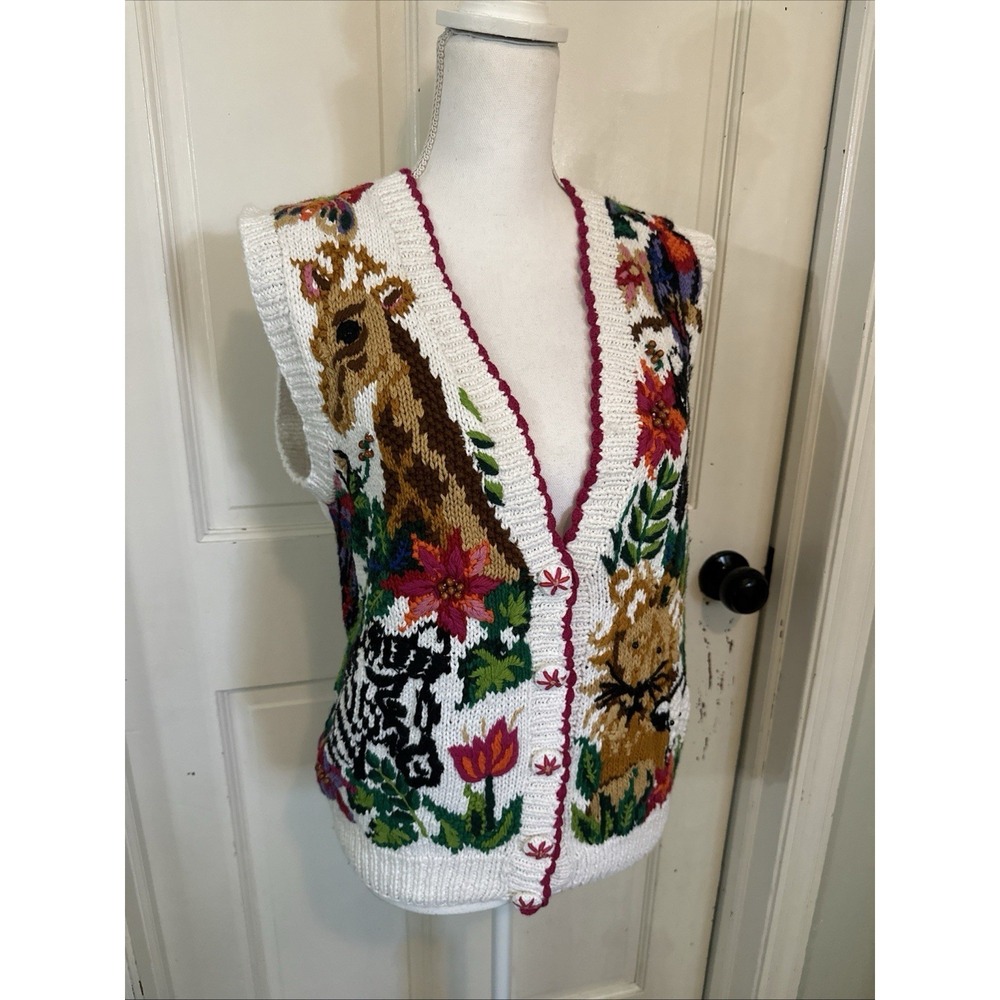 Bellepointe VTG‎ Safari, Zoo, Noah's Ark Vest Beads Giraffe Lamb Zebra Lion Sz S
